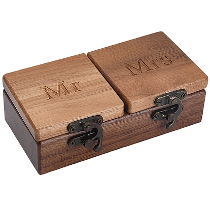 1шкатулки для украшений в стиле шинуазри из ПК, деревянные коробки для парных колец на свадьбу, с винтажными металлическими застежками, прямоугольник со словом mr & mrs