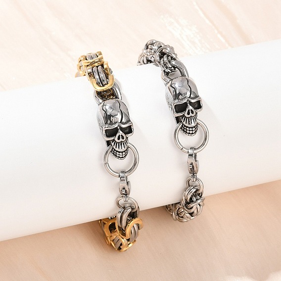 9мм 201 браслеты из нержавеющей стали с черепом в византийском стиле для мужчин и женщин, с 304 нержавеющей стали застежки