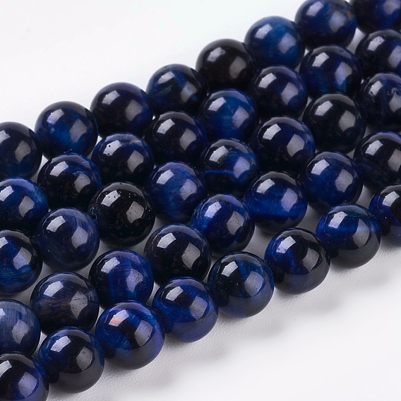 Natural Blue Tiger Eye Beads Strands, Dyed & Heated, Round