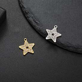 Stainless Steel Pendants, with Crystal Rhinestone, Star Charms