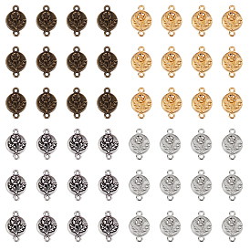 120Pcs 4 Colors Tibetan Style Alloy Links Connectors, Lead Free and Cadmium Free, Flat Round with Flower