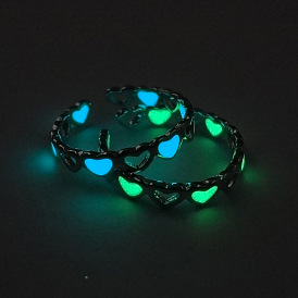 Luminous Heart Alloy Cuff Ring, Glow in the Dark Jewelry for Women