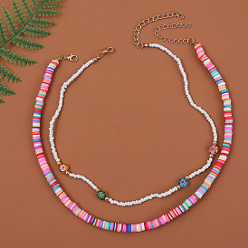 Collier multicouche créatif de perles de verre en poterie douce tissé à la main-bijoux pendentif à la mode.