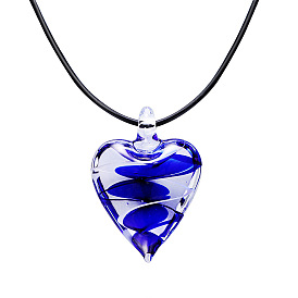 Женские ожерелья с подвеской в виде стеклянного сердца из черного вощеного шнура