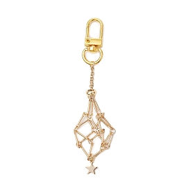 Star 304 Stainless Steel Macrame Chain Pouch Empty Stone Holder Pendant Decoration, with Alloy Swivel Clasps