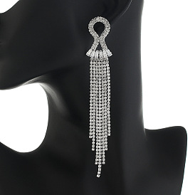 Sparkling Rhinestone Tassel Earrings for Elegant Stage Performance and Wedding, Full Diamond Simple Ear Studs (E768)