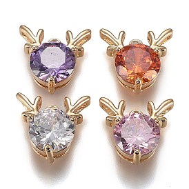 Golden Plated Brass Micro Pave Cubic Zirconia Charms, Antler Deer Shape