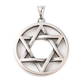 316 Surgical Stainless Steel Pendants, Flat Round with Star of David Charm