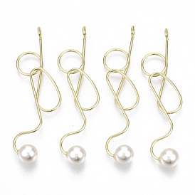 Rack Plating Alloy Wire Wrapped Big Pendants, with ABS Plastic Imitation Pearl, Cadmium Free & Lead Free