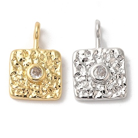 Rack Plating Brass Clear Cubic Zirconia Pendants, Long-Lasting Plated, Lead Free & Cadmium Free, Square