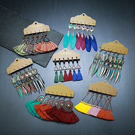 Boho Feather Tassel Earrings Set Vintage Western Style Jewelry Accessories