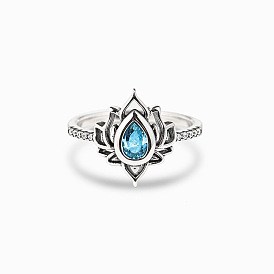 Vintage Lotus Flower Ring with Drop Flower Jewelry Gift for Women - Simple and Fashionable.