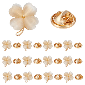 15Pcs Cat Eye Pin, Painting Golden Alloy Badge for Backpack Clothes, Clover