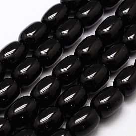 Brins de perles d'onyx noir teintées et chauffées naturellement, baril