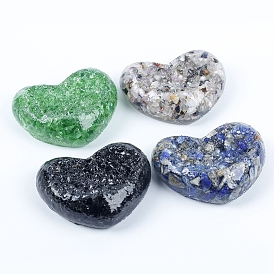 Resin Heart Display Decoration, with Natural Gemstone Chips inside Statues for Home Office Decorations