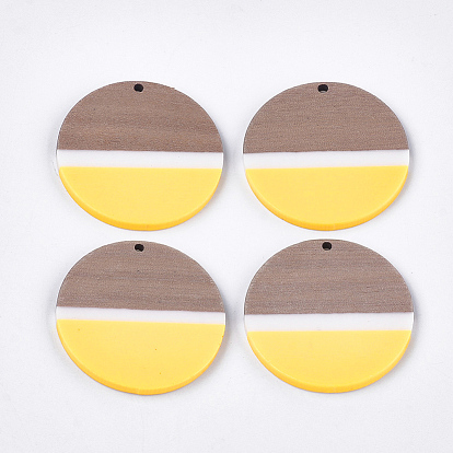 Resin & Walnut Wood Pendants, Flat Round