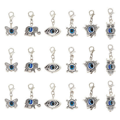 10 наборы подвесных украшений от сглаза, подвески с застежкой-лобстером из сплава и смолы, цветок лотоса, сова, слон, глаз, бабочка и черепаха