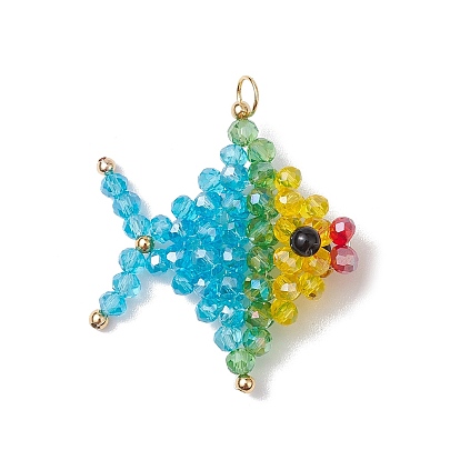 Стеклянные подвески, рыба с 304 открытыми соединительными кольцами из нержавеющей стали, золотой петлей и натуральным черным ониксом