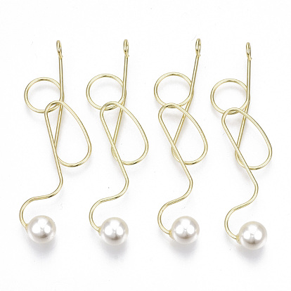 Rack Plating Alloy Wire Wrapped Big Pendants, with ABS Plastic Imitation Pearl, Cadmium Free & Lead Free