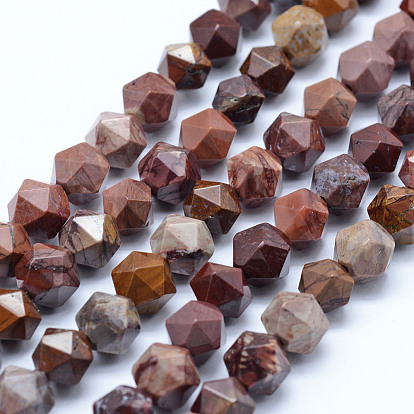 Natural Fossil Beads Strands, Star Cut Round Beads, Faceted