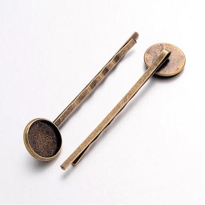 Iron Hair Bobby Pin Findings, Flat Round, 54x14mm, Tray: 12mm