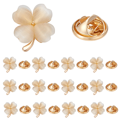 15Pcs Cat Eye Pin, Painting Golden Alloy Badge for Backpack Clothes, Clover