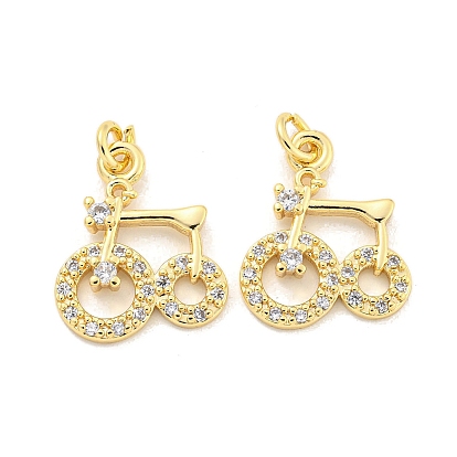 Brass Micro Pave Clear Cubic Zirconia Pendants, Cadmium Free & Nickel Free & Lead Free, Bike