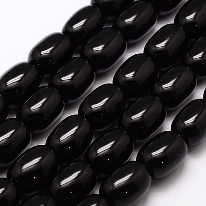 Brins de perles d'onyx noir teintées et chauffées naturellement, baril