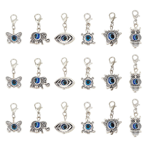 10 наборы подвесных украшений от сглаза, подвески с застежкой-лобстером из сплава и смолы, цветок лотоса, сова, слон, глаз, бабочка и черепаха