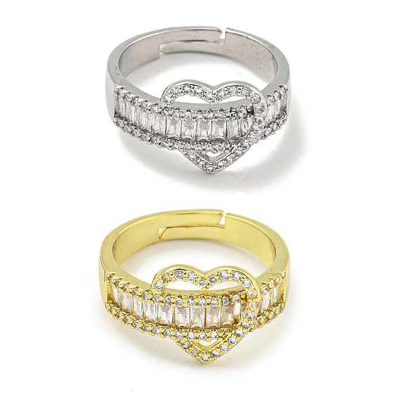 Регулируемые кольца в форме сердца из латуни с микро-паве и кубическим цирконием для женщин, долговечный, без кадмия и без свинца