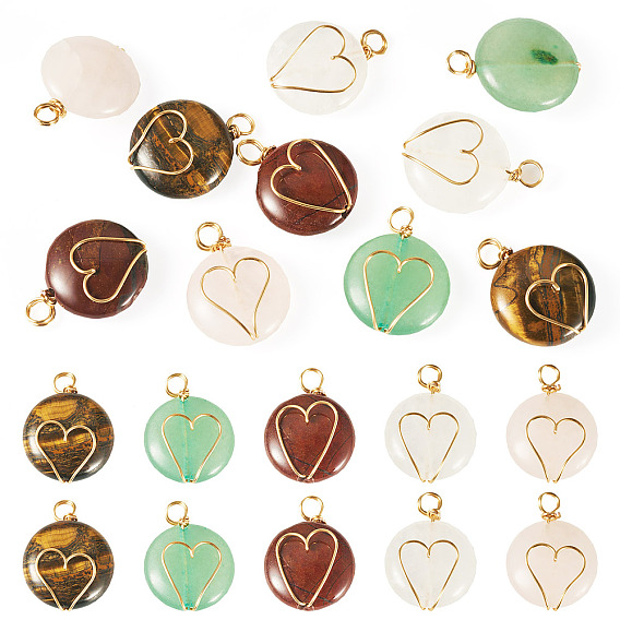 10 шт. подвески из тигрового глаза, красной яшмы, розового кварца, зеленого авантюрина и кварцевого кристалла, с медной проволокой, сердце