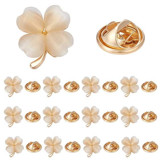 15Pcs Cat Eye Pin, Painting Golden Alloy Badge for Backpack Clothes, Clover