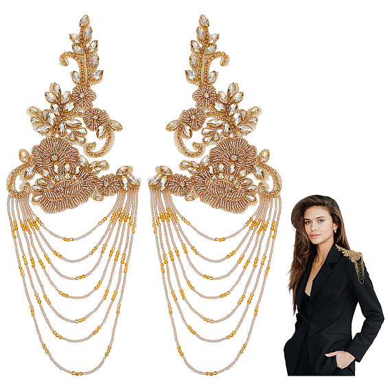 1 пара цветков для домашних животных с эполетами из стеклянных бусин с кисточками, наплечные значки