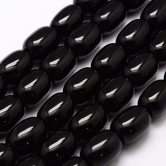 Brins de perles d'onyx noir teintées et chauffées naturellement, baril