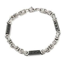 Bracelet bicolore en acier inoxydable rectangle et chaîne byzantine