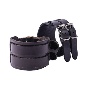 Retro Punk Leather Double Buckle Men's Bracelet Wristband