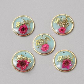 Harzanhänger, innere Blumenanhänger, mit hellgoldfarbenen Messingfunden