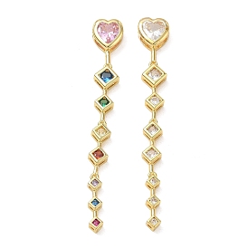 Micro latón allanan zirconia cúbico colgantes grandes, Corazón con dijes de rombo, sin plomo y cadmio, dorado