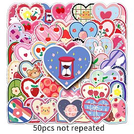 50Pcs Heart PET Waterproof Stickers, Self-adhesive Decals, for Suitcase, Skateboard, Refrigerator, Helmet