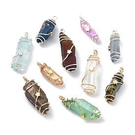 Galvaniques pendeloques de cristal de quartz naturel, charmes de pépites enveloppées de fil de cuivre, couleur mixte