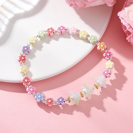 Браслеты-растяжки из искусственного жемчуга с цветочным рисунком из акрила и АБС-пластика для женщин