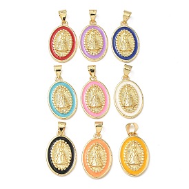 Латунь эмаль подвески, овал с подвеской девы марии, без свинца и без кадмия, долговечный, реальный 18 k позолоченный