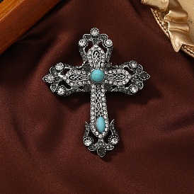 Cross Fleury Rhinestone Brooch Pin, Alloy Badge for Backpack Clothes