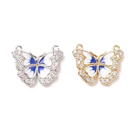 Rack Plating Brass Micro Pave Cubic Zirconia Charms, with Enamel, Cadmium Free & Lead Free, Butterfly