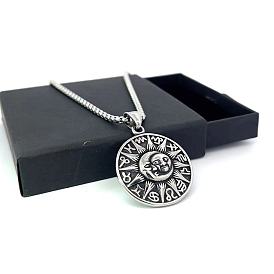 Ретро-ожерелья из нержавеющей стали с подвеской в виде солнца и луны для мужчин