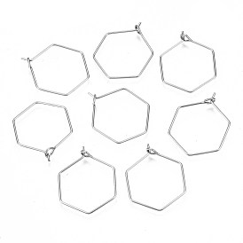 304 Stainless Steel Hoop Earring Findings, Wine Glass Charm Rings, Hexagon