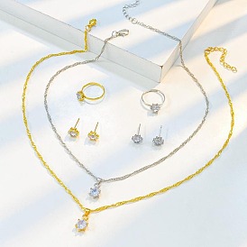 Комплекты ювелирных изделий из сплава, ожерелья с подвесками из кубического циркония и регулируемые серьги-манжеты и гвоздики