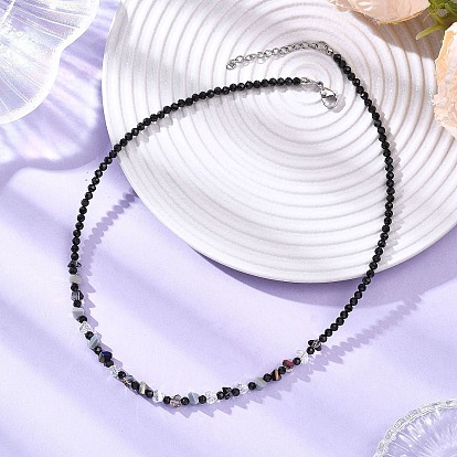 Женские ожерелья из натуральной черной шпинели с треугольными и круглыми гранеными бусинами из гальванического стекла