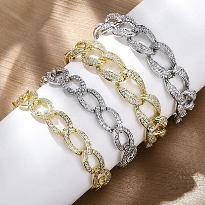 Латунные браслеты-цепочки с микропаве из прозрачных кубических цирконий для женщин, без свинца и без кадмия, стойки покрытие