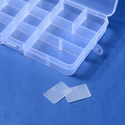 Plastic Bead Storage Containers, Adjustable Dividers Box, Removable 15 Compartments, Rectangle
